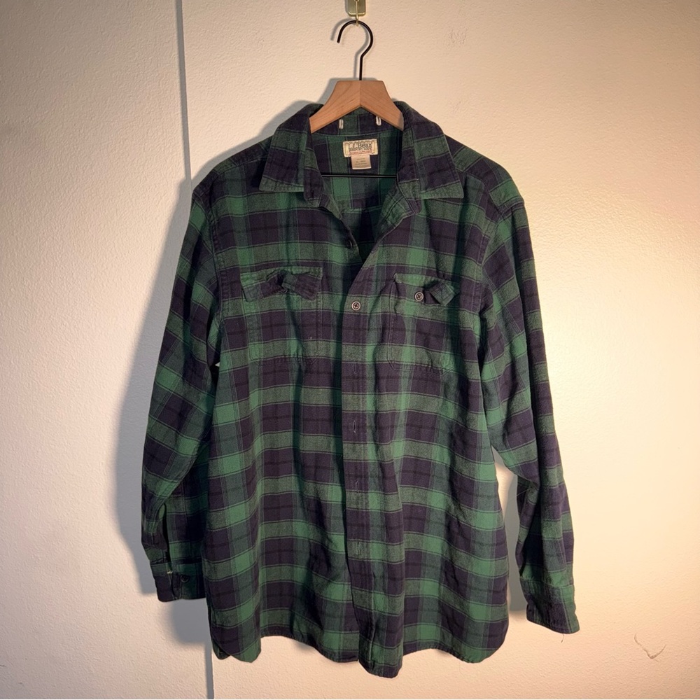 VINTAGE L.L. BEAN cabincore tartan plaid cotton gorpcore outdoor flannel XL